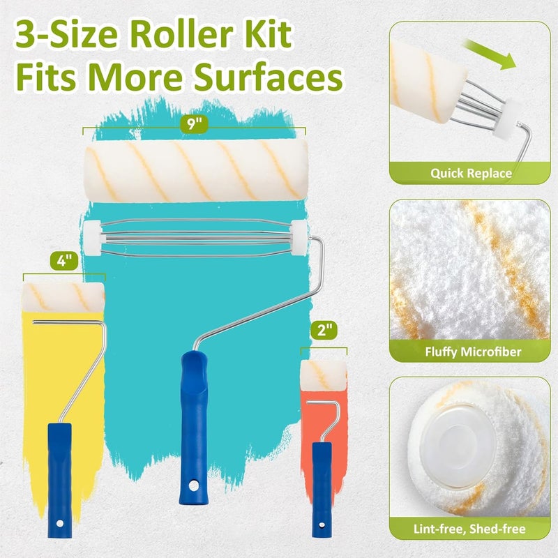 HOUIT House Paint Roller Kit with Extension Pole, Home Wall Painting Supplies Set, with Paint Brush, Paint Tray, Multi-Angle Paint Brush Extender - Image 4